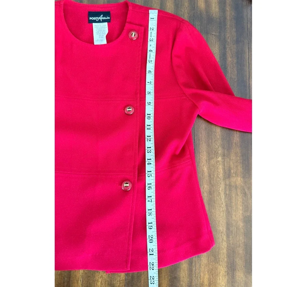 Vintage Red 2 Piece Pant Suit‎ Asymmetrical Button Blazer Pleated Trousers 1980s